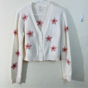 Jessica Simpson Floral Embroidered Cropped Cardigan Women Size Medium Cozy